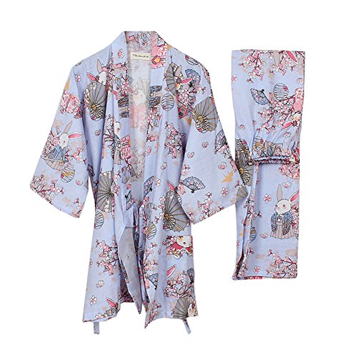 Fancy Pumpkin Frauen Kimono Robe Yukata Bademantel Pyjama Anzug [Lila Beten Kaninchen] von Fancy Pumpkin