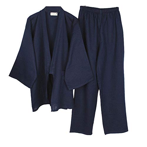 Fancy Pumpkin Herren-Kimono-Pyjama-Anzug-Morgenmantel-Set [Navy, L] von Fancy Pumpkin