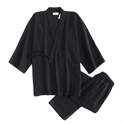Fancy Pumpkin Herren Kimono-Pyjama-Anzug-Morgenmantel-Set [Schwarz, im japanischen Stil von thefancypumpkin