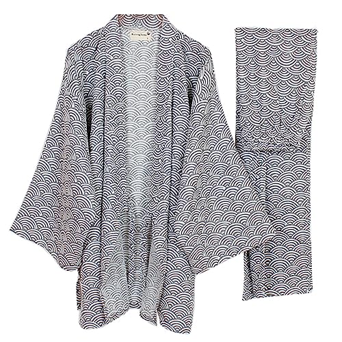Fancy Pumpkin Herren-Kimono-Pyjamas im japanischen Stil Roben Kimono-Anzugs-Set [graues Wellenmuster Größe L] von Fancy Pumpkin