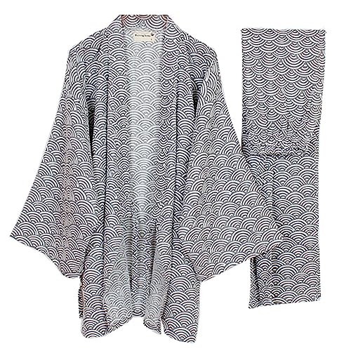 Fancy Pumpkin Herren-Kimono-Pyjamas im japanischen Stil Roben Kimono-Anzugs-Set [graues Wellenmuster Größe L] von thefancypumpkin