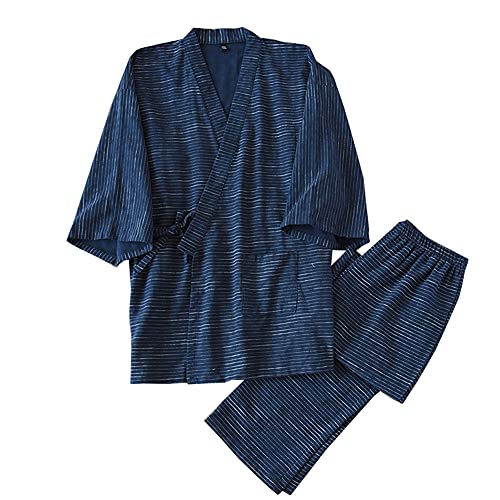 Fancy Pumpkin Männer japanischen Stil Roben Doppel Gaze Baumwolle Kimono Pyjamas Anzug [Größe L, 01] von Fancy Pumpkin