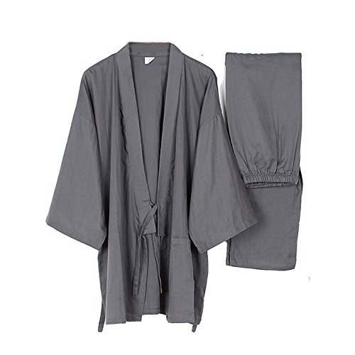 Fancy Pumpkin Männer japanischen Stil Roben dünne Kimono Pyjamas Anzug Meditation Set-Grey-Größe L von Fancy Pumpkin