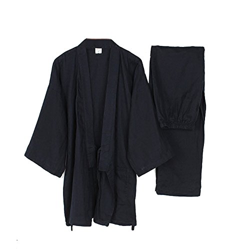 Fancy Pumpkin Männer japanischen Stil Roben dünne Kimono Pyjamas Anzug Meditation Set-Navy-Größe M von Fancy Pumpkin