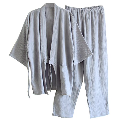 Männer Japanischen Stil Robes Crepe Baumwolle Kimono Pyjamas Morgenmantel Set-Größe L Grau von Fancy Pumpkin