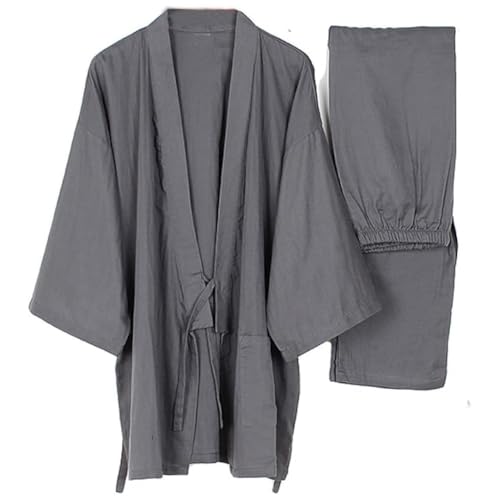 Männer Japanischen Stil Robes Crepe Baumwolle Kimono Pyjamas Morgenmantel Set-Größe L Grau von thefancypumpkin
