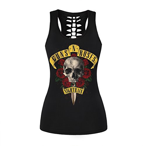 Fancy Uyee Damen Totenkopf-Shirt, Gothic, Workout, Yoga, Tanktop, ärmellos, Rosen 018, X-Groß von Fancy Uyee