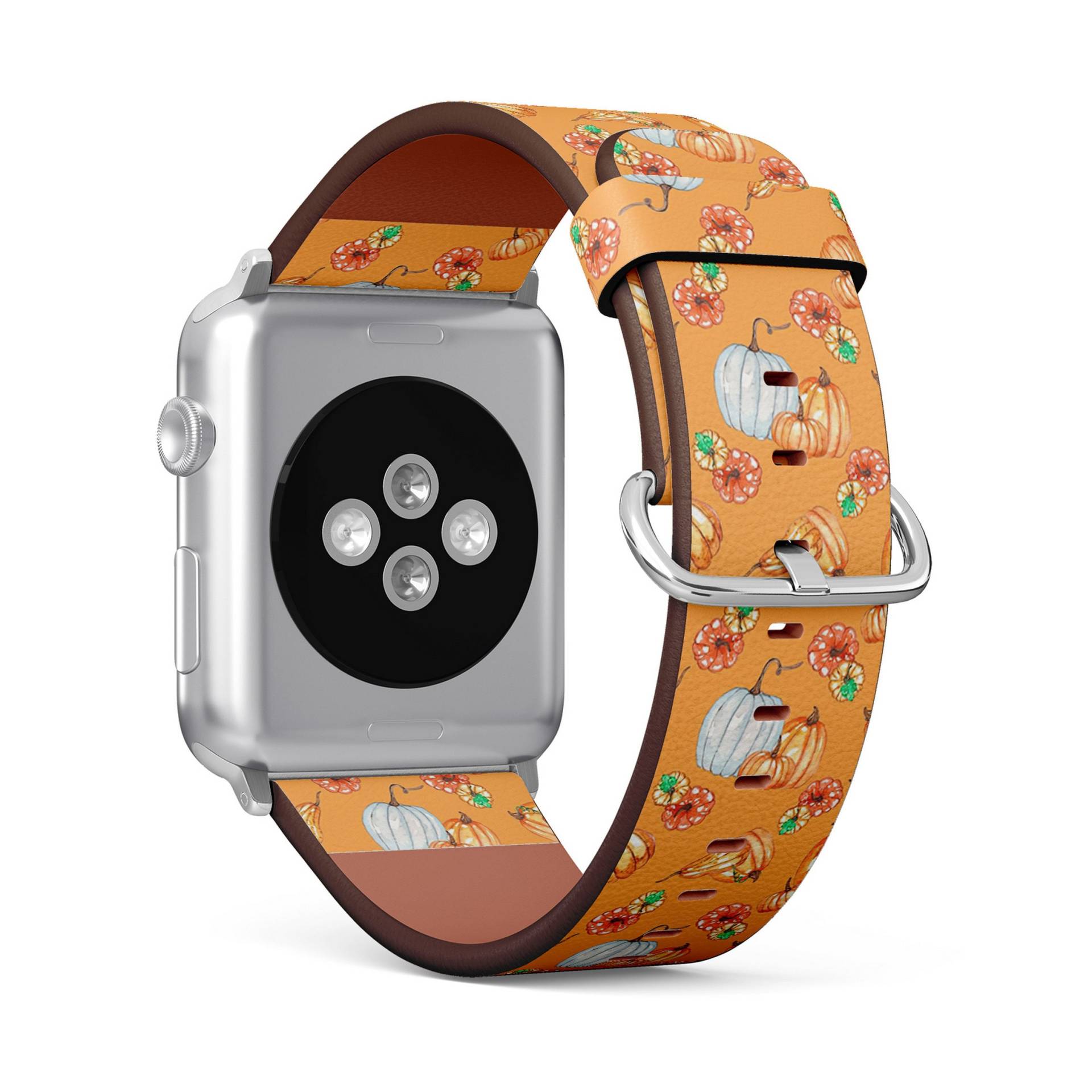 Aquarell Kürbisse Muster, Apple Watch Band | 38mm/40mm 41mm 42mm 49mm, Vegane Kunstleder Uhr Armband von FancyCustomsBoutique