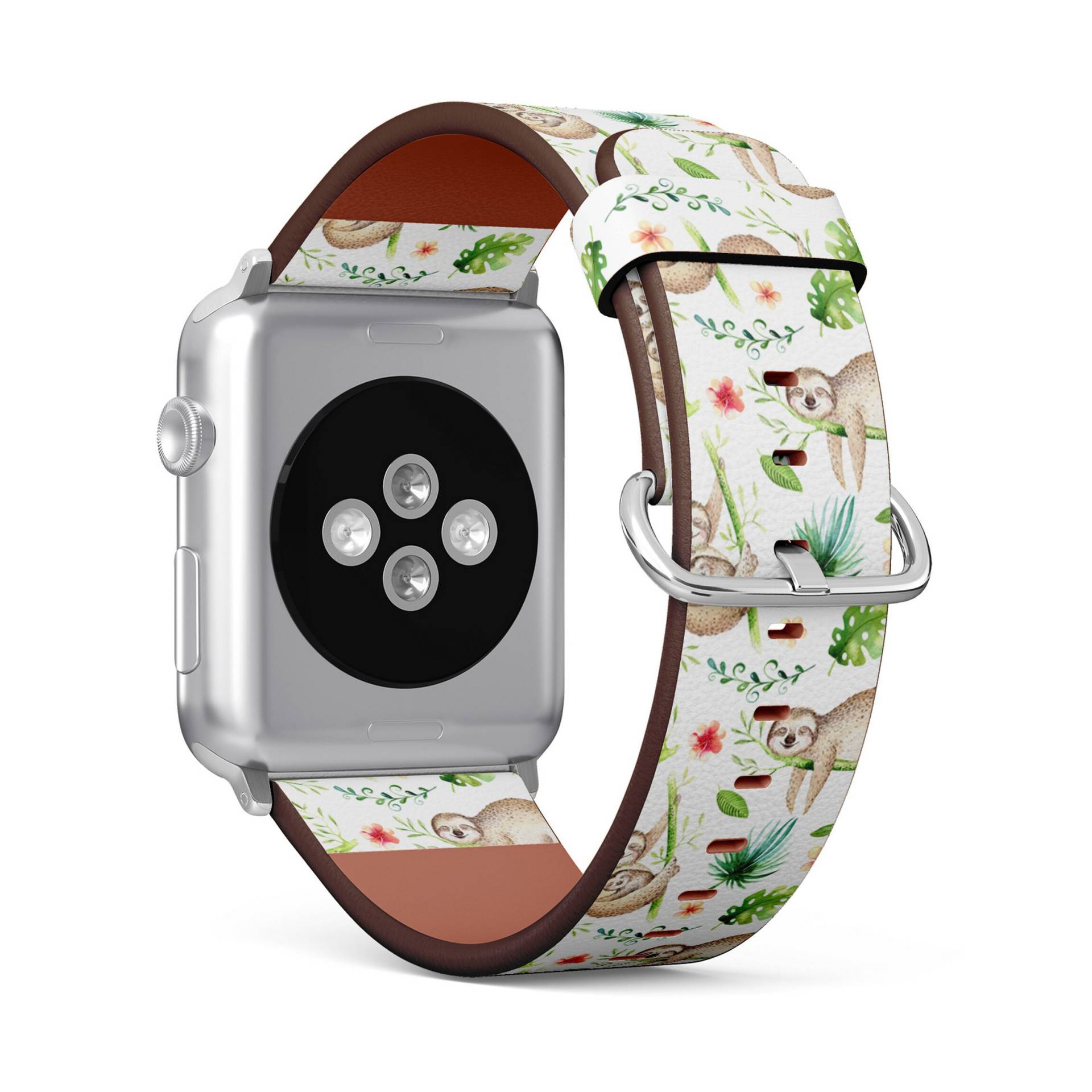 Baby Tiere Faultier Kinderzimmer Print, Apple Watch Band | 38mm/40mm/41mm/42mm/49mm, Veganes Kunstleder Uhrenarmband von FancyCustomsBoutique