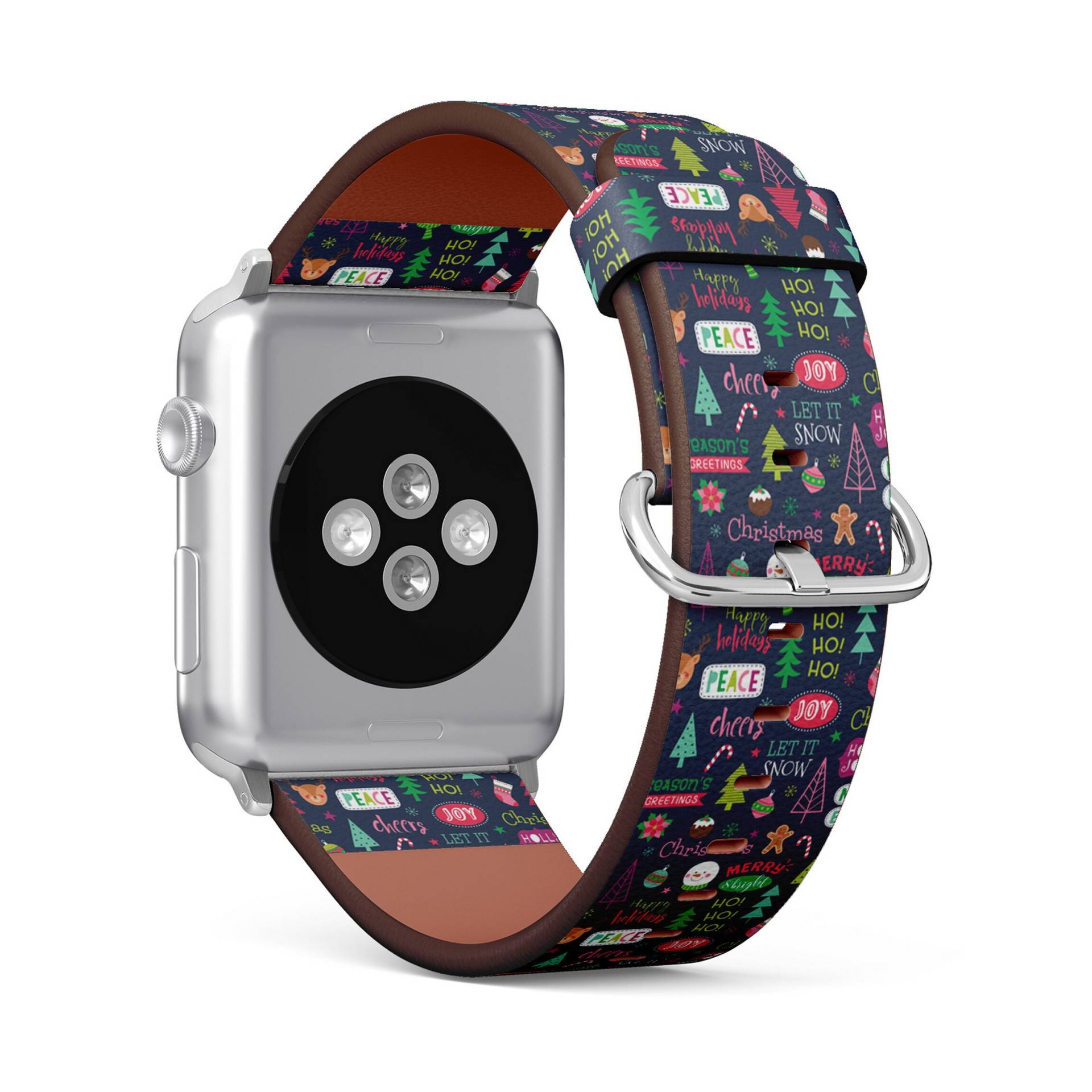 Fun Christmas Elements Print, Apple Watch Band | 38mm/40mm 41mm 42mm 49mm, Veganes Kunstleder Uhrenarmband Armband von FancyCustomsBoutique