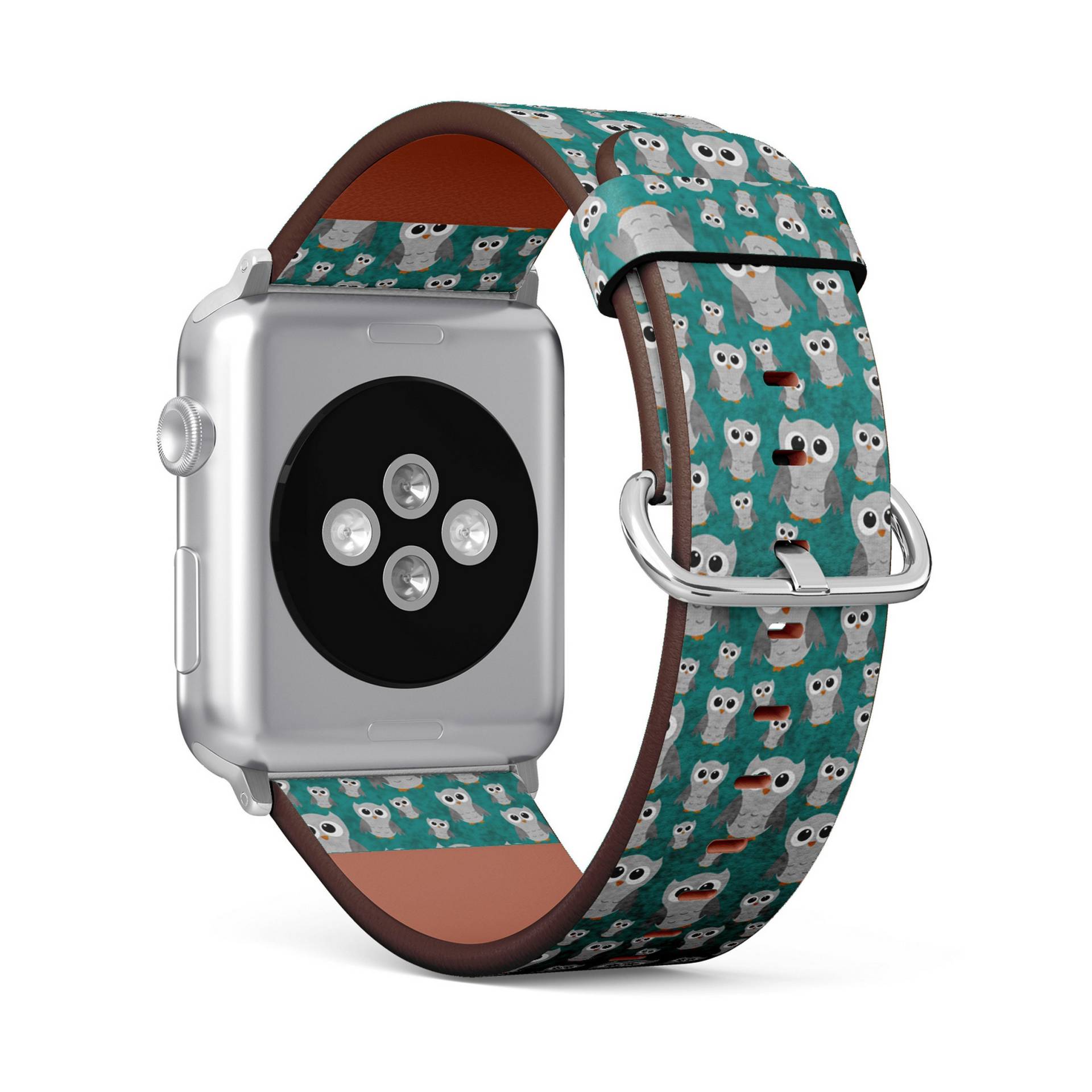 Graue Eulen Auf Petrol Print, Apple Watch Band | 38mm/40mm/41mm/42mm/44mm/45mm, Armband Aus Veganem Kunstleder von FancyCustomsBoutique