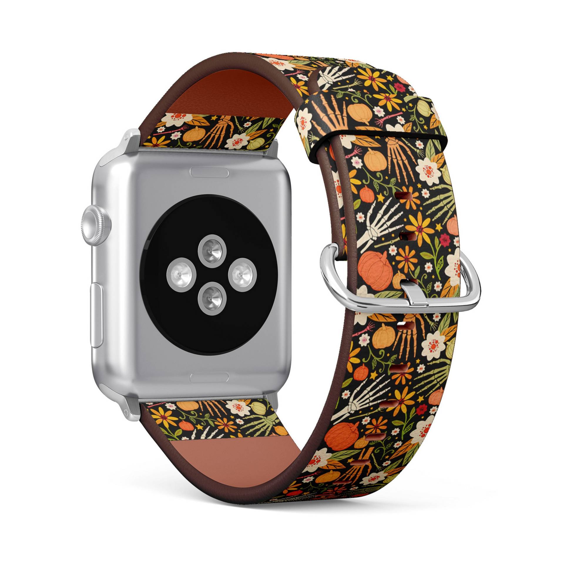 Halloween Bones Floral, Apple Watch Band | 38mm/40mm 41mm 42mm 49mm, Vegane Kunstleder Uhr Armband von FancyCustomsBoutique