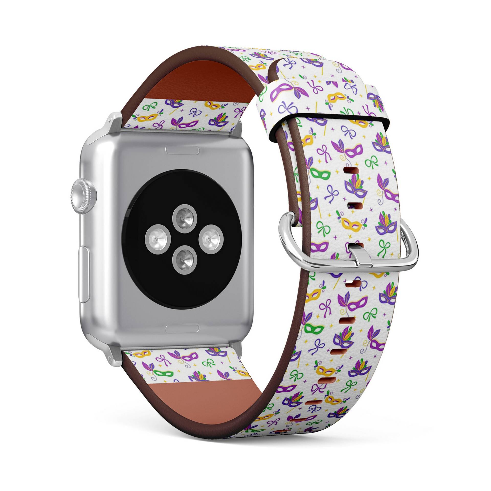 Hübsches Mardi Gras Bows Print, Apple Watch Band | 38mm/40mm 41mm 42mm 49mm, Veganes Kunstleder Uhrenarmband Armband von FancyCustomsBoutique