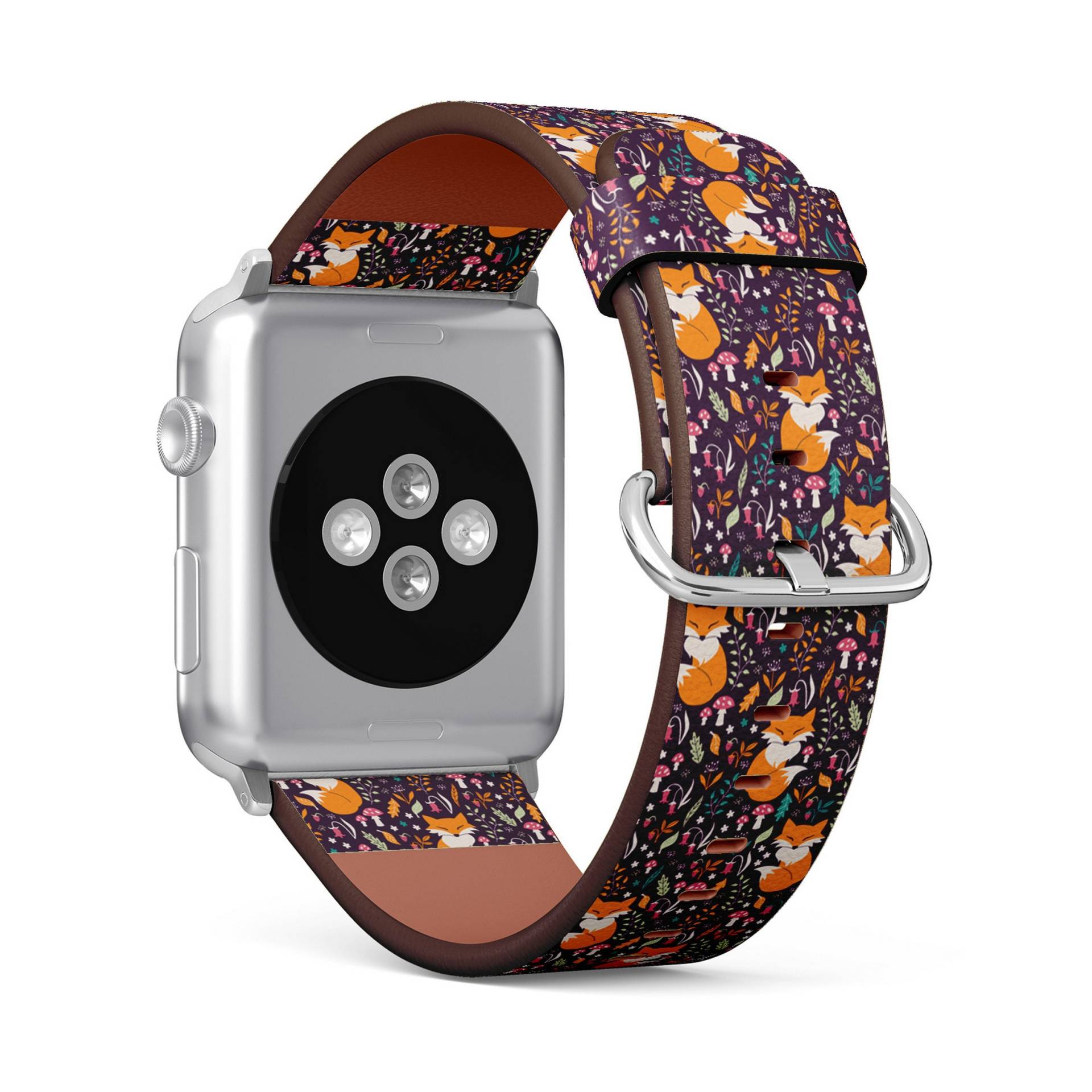 Niedliche Blumen Füchse Pilze Print, Apple Watch Band | 38mm/40mm 41mm 42mm 44mm 45mm, Vegan Kunstleder Uhrenarmband Armband von FancyCustomsBoutique