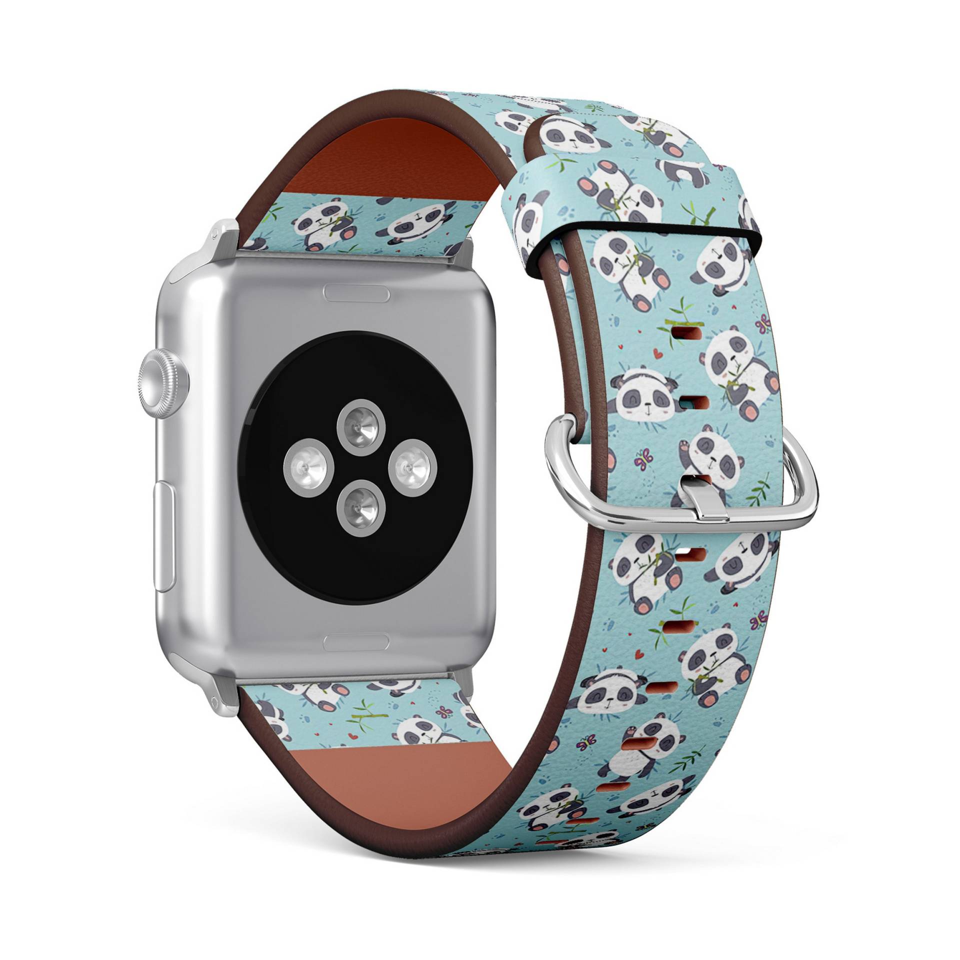 Niedlicher Cartoon Panda Print, Apple Watch Band | 38mm/40mm 41mm 42mm 49mm, Vegan Kunstleder Uhrenarmband Armband von FancyCustomsBoutique