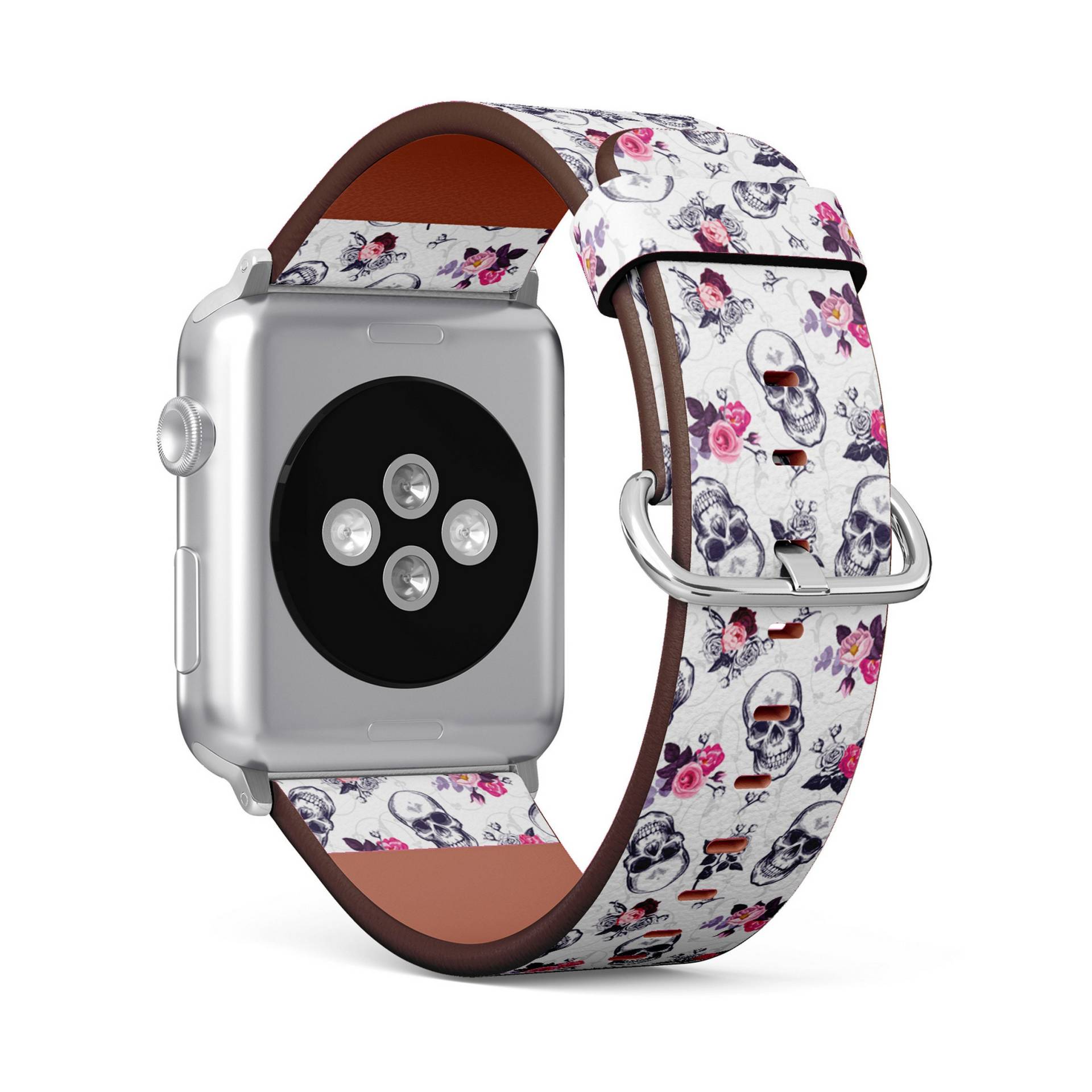 Rosen Und Totenköpfe Print, Apple Watch Band | 38mm/40mm/41mm/42mm/49mm, Armband Aus Veganem Kunstleder von FancyCustomsBoutique