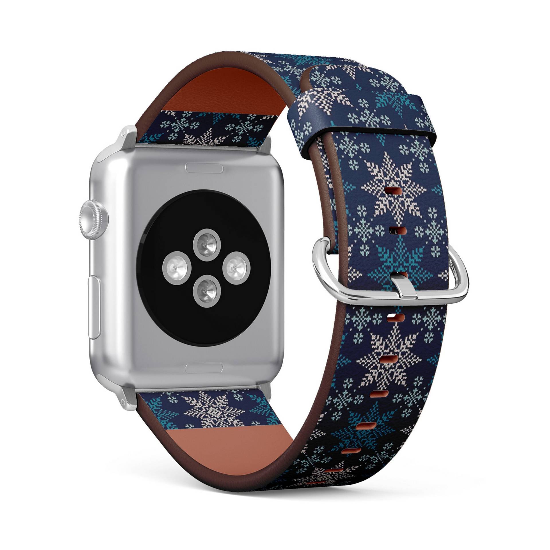 Winterurlaub Gestrickte Schneeflocken Print, Apple Watch Band | 38mm/40mm 41mm 42mm 49mm, Vegan Kunstleder Uhrenarmband von FancyCustomsBoutique