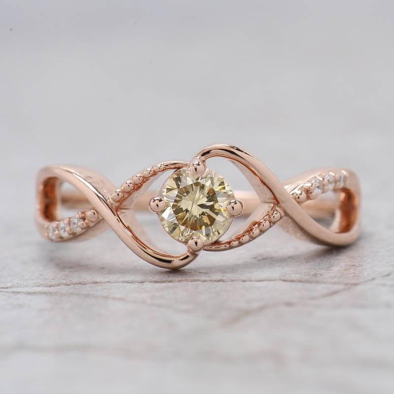 Rund Gelb Farbe Diamant Ring 0, 38 Ct 4, 55 Mm Runde Form 14K Rose Gold Silber Verlobungsring Geschenk Für Sie Qn2180 von FancyDiamondJewels