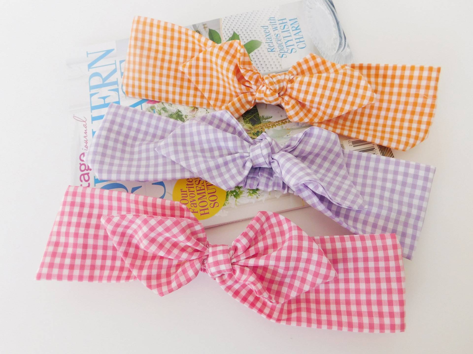 Gingham Print Stirnband/Buntes Knoten-Schleife Stirnband/ Haarband Für Frauen/Passt Kopfumfang 21, 5"-23" von FancyPoshAccessories