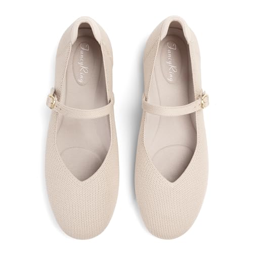 FancyRing Flache Schuhe für Damen, Mary Jane, gestrickt, runde Zehenpartie, Ballerinas mit Riemen, bequeme Arbeit, flach, Mandel, 38.5 EU FancyRing Flache Schuhe für Damen, Mary Jane, gestrickt, runde Zehenpartie, Ballerinas mit Riemen, bequeme Arbeit, flach, Mandel, 38.5 EU von FancyRing