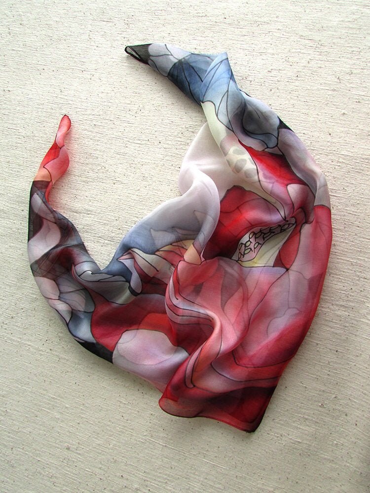 Handbemalter Seidenschal Mit Lotusblumen Seidenhalstuch Handbemalter Seidenschal Mit Lotusblumen Seidenhalstuch von FancySilk