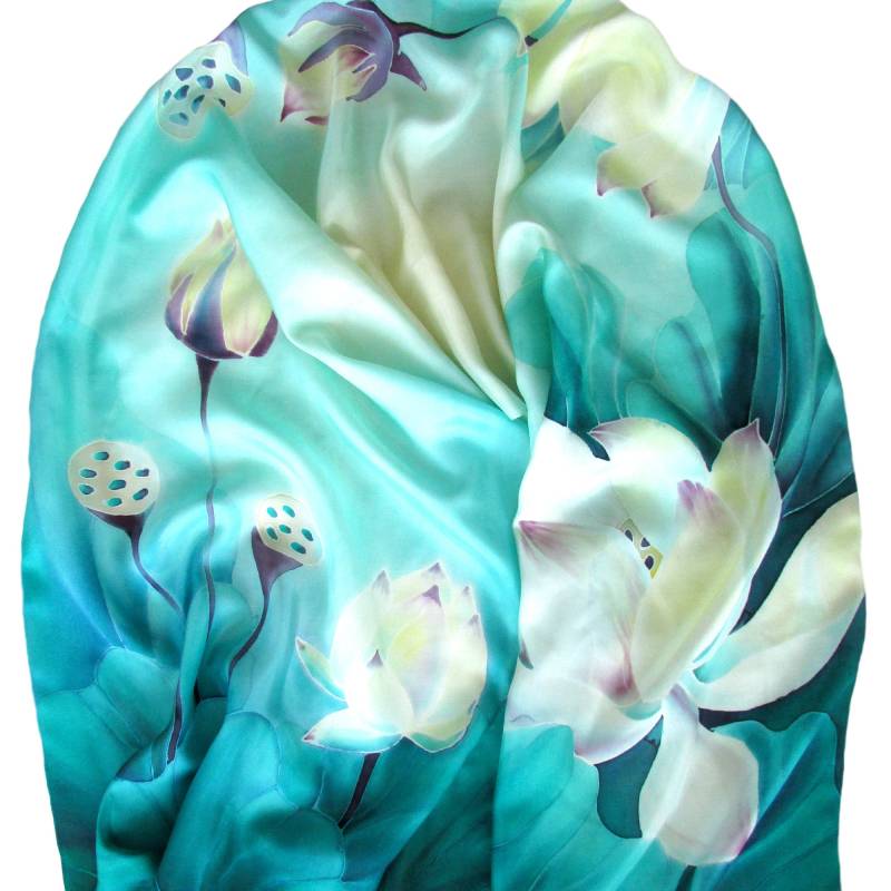 Lotus Schal Handbemalt, Smaragdgrüner Seidenschal, Schwester Geschenk Lotus Schal Handbemalt, Smaragdgrüner Seidenschal, Schwester Geschenk von FancySilk