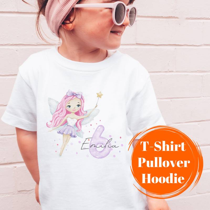 Fee Pullover Hoodie T-Shirt Geburtstagskind Name Geburtstag Shirt Personalisiert 2 3 4 5 6 7 8 Mädchen Geburtstagsshirt Elfe Kinder Langarm von FancyTinyShop