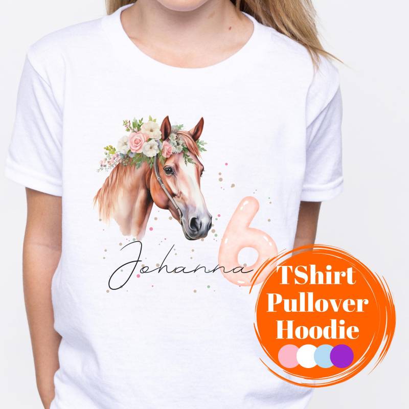 Pferd T-Shirt Pullover Für Mädchen Personalisiert Mit Name & Zahl Geburtstagsshirt Kinder 3 4 5 6 7 8 Jahre Pferde Geburtstag Shirt Langarm von FancyTinyShop