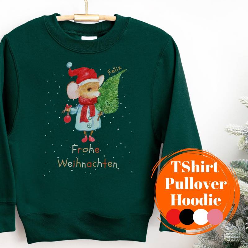 Kinder Weihnachtspullover Für Mädchen Jungs Mit Maus Weihnachten Pullover T-Shirt Frohe Name Personalisiert Weihnachtsmütze Baum von FancyTinyShop