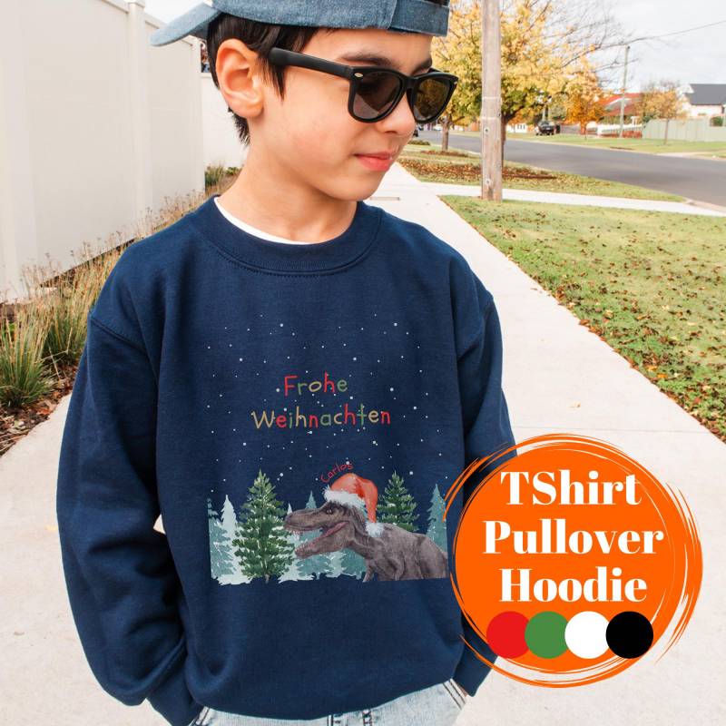 Kinder Weihnachtspullover Mit T-Rex Dinosaurier Weihnachten Pullover T-Shirt Frohe Jungs Mädchen Mit Namen Geschenk von FancyTinyShop