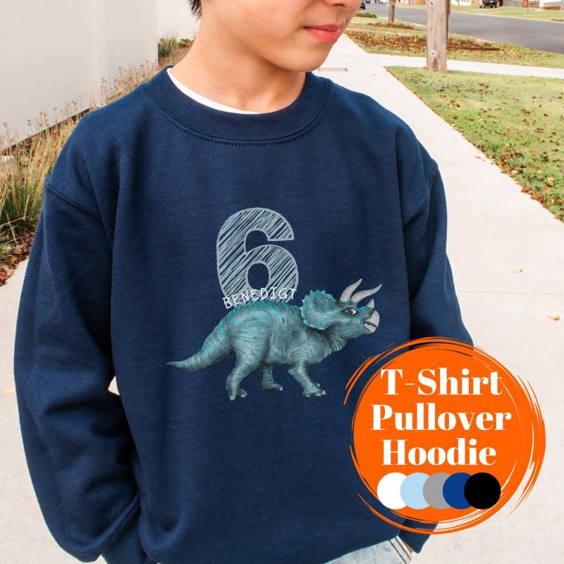 Triceratops Dino T-Shirt Pullover Hoodie Personalisiertes Geburtstagsshirt Für Jungs 4 5 6 7 8 9 Jahre Kinder Tshirt Dinosaurier von FancyTinyShop