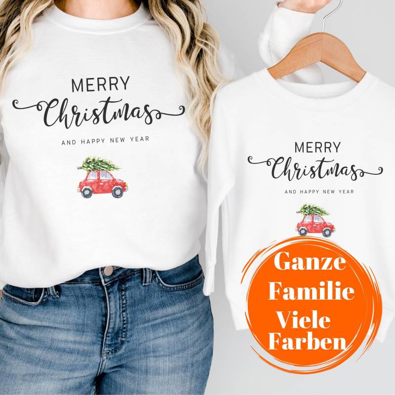 Unisex Weihnachtspullover Für Frauen Männer Kinder Familie Weihnachten Pullover T-Shirt Merry Christmas Auto Weihnachtsbaum Weihnachtsoutfit von FancyTinyShop