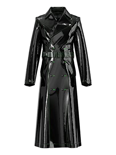 Damen-Trenchcoat, Regenmantel, Regenmantel, Kunstleder, PVC, Schwarz, Schwarz – PVC – Damen Matrix-Mantel, L von Fancyd