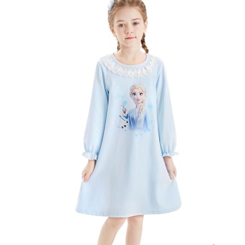 Fancyland ELSA Mädchen Nachthemd Kinder Frozen 2 Schlafanzug Nachtkleider Langarm Eiskönigin 2 Prinzessin Eisprinzessin (Blau, 130) von Fancyland
