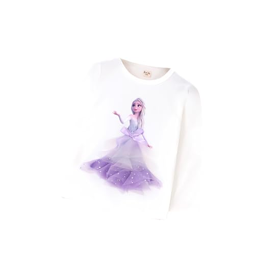 ELSA und Anna T-Shirt Glanz Langarmshirt Frozen 2 Eiskönigin 2 Prinzessin Eisprinzessin Mädchen Kinder (100cm, ELSA-whitepurple L) von Fancyland