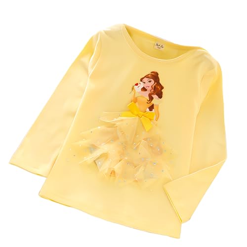 ELSA und Anna T-Shirt Glanz Langarmshirt Frozen 2 Eiskönigin 2 Prinzessin Eisprinzessin Mädchen Kinder (110cm, Princess-Yellow) von Fancyland