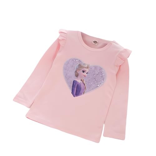 ELSA und Anna T-Shirt Herz Glanz Langarmshirt Frozen 2 Eiskönigin 2 Prinzessin Shirt Eisprinzessin Mädchen Kinder (100cm, Rosa) von Fancyland