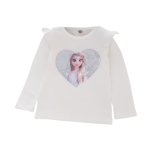 ELSA und Anna T-Shirt Herz Glanz Langarmshirt Frozen 2 Eiskönigin 2 Prinzessin Shirt Eisprinzessin Mädchen Kinder (100cm, Weiß) von Fancyland