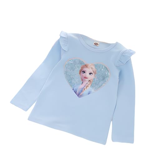 ELSA und Anna T-Shirt Herz Glanz Langarmshirt Frozen 2 Eiskönigin 2 Prinzessin Shirt Eisprinzessin Mädchen Kinder (110cm, Blau) von Fancyland