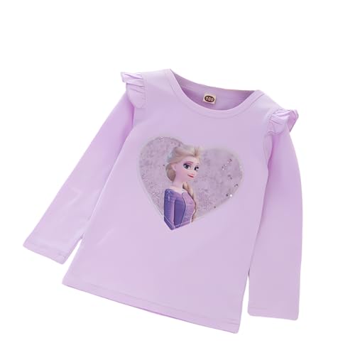 ELSA und Anna T-Shirt Herz Glanz Langarmshirt Frozen 2 Eiskönigin 2 Prinzessin Shirt Eisprinzessin Mädchen Kinder (140cm, Lila) von Fancyland