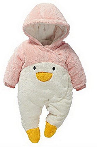 Fancyland Baby Strampler Neugeborenes Unisex Cartoon Baby Strampelanzug mit Kapuze, 0-24 Monate (Länge56cm, Pinguin Pink) von Fancyland