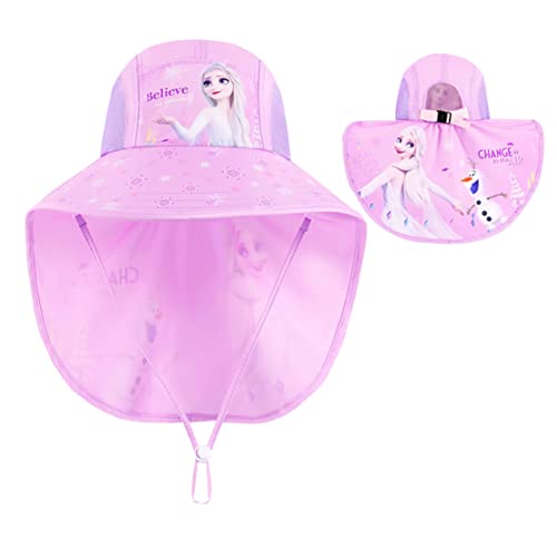 Fancyland ELSA Kinder Sonnenhut Mädchen Anna und ELSA UV Schutz Verstellbare breite Krempe Sommerhut mit Nackenschutz Herz Sonnenhut (0109-purple) von Fancyland