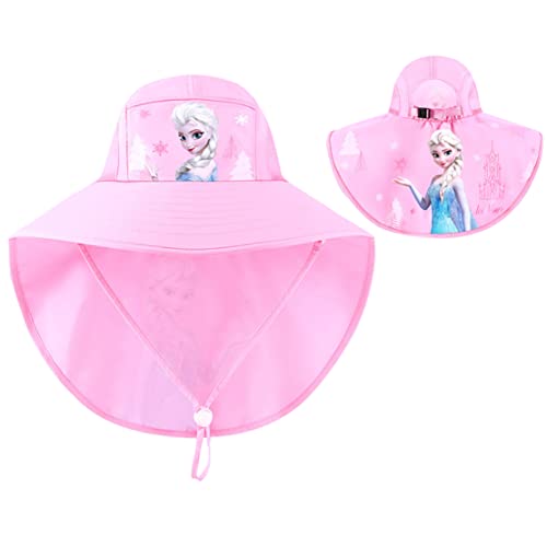 Fancyland ELSA Kinder Sonnenhut Mädchen Anna und ELSA UV Schutz Verstellbare breite Krempe Sommerhut mit Nackenschutz Herz Sonnenhut (1716-pink) von Fancyland