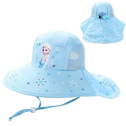 Fancyland ELSA Kinder Sonnenhut Mädchen Anna und ELSA UV Schutz Verstellbare breite Krempe Sommerhut mit Nackenschutz Herz Sonnenhut (2574-blue) von Fancyland