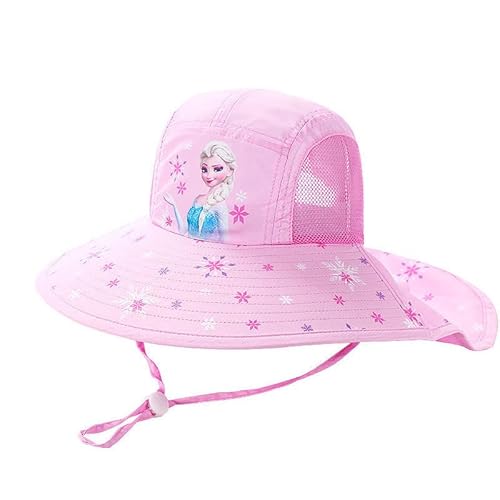 Fancyland ELSA Kinder Sonnenhut Mädchen Anna und ELSA UV Schutz Verstellbare breite Krempe Sommerhut mit Nackenschutz Herz Sonnenhut (2574-pink) von Fancyland