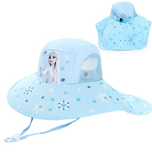 Fancyland ELSA Kinder Sonnenhut Mädchen Anna und ELSA UV Schutz Verstellbare breite Krempe Sommerhut mit Nackenschutz Herz Sonnenhut (2599-blue) von Fancyland