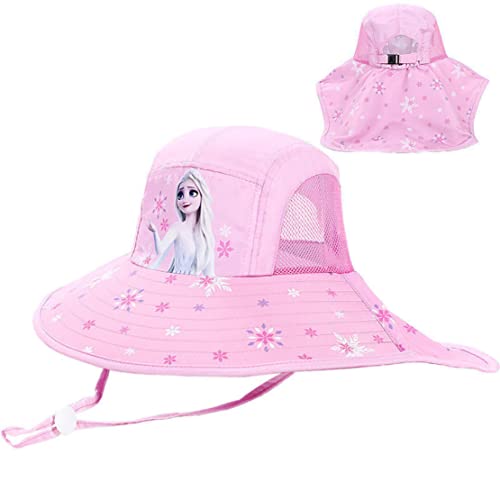 Fancyland ELSA Kinder Sonnenhut Mädchen Anna und ELSA UV Schutz Verstellbare breite Krempe Sommerhut mit Nackenschutz Herz Sonnenhut (2599-pink) von Fancyland