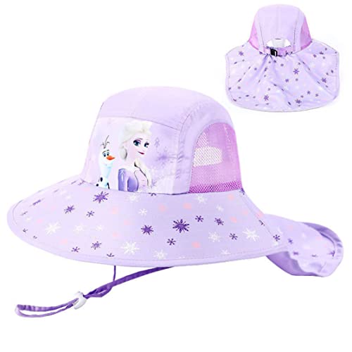 Fancyland ELSA Kinder Sonnenhut Mädchen Anna und ELSA UV Schutz Verstellbare breite Krempe Sommerhut mit Nackenschutz Herz Sonnenhut (2599-purple) von Fancyland