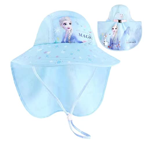 Fancyland ELSA Kinder Sonnenhut Mädchen Anna und ELSA UV Schutz Verstellbare breite Krempe Sommerhut mit Nackenschutz Herz Sonnenhut (60103-blue) von Fancyland