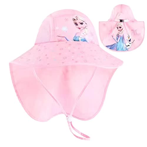 Fancyland ELSA Kinder Sonnenhut Mädchen Anna und ELSA UV Schutz Verstellbare breite Krempe Sommerhut mit Nackenschutz Herz Sonnenhut (60104-pink) von Fancyland